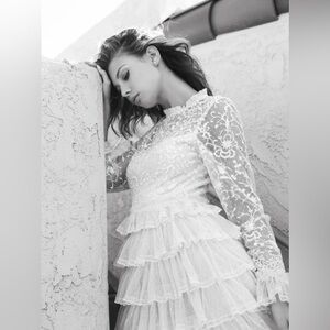 Mac Duggal Embroidered Long Sleeve Ruffled Tiered Dress 8003